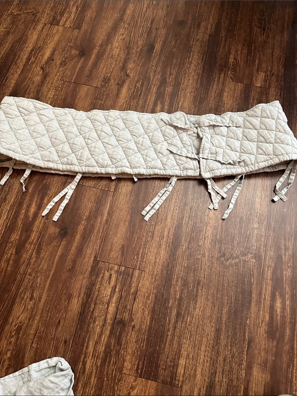 Pottery Barn Kids Light Gray Belgian Flax Linen OVAL Crib Skirt + Rail Cover